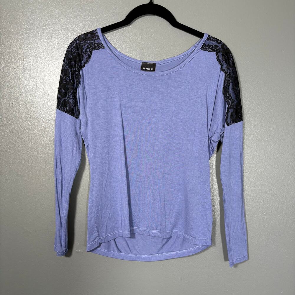 Noble U Women's Whimsygoth Lace Trim Blue T-Shirt - Size Small - Coquette Top
